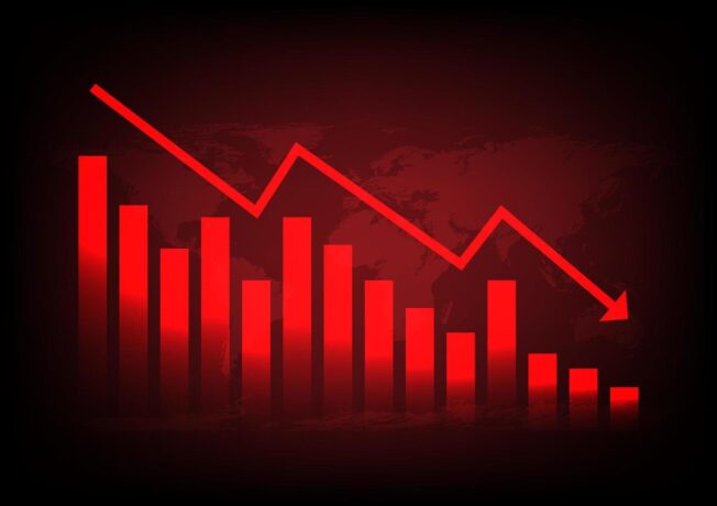 um gráfico vermelho em queda