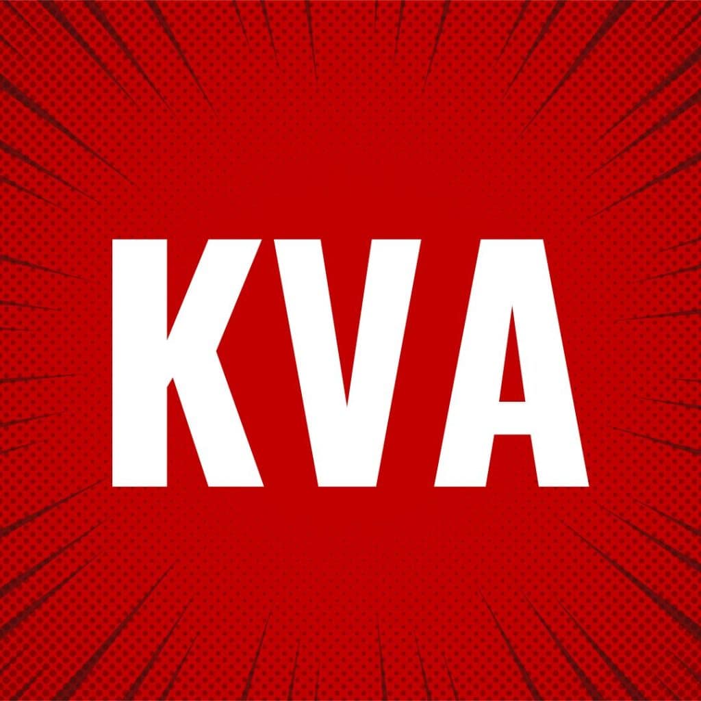 as letras KVA na cor branca em um fundo vermelho