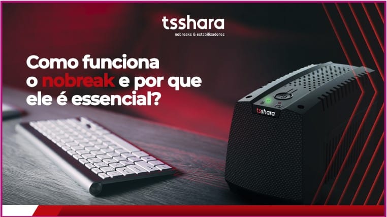 imagem de um celular ligado em cima de uma mesa e um nobreak ao lado