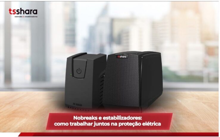 imagem de dois produtos da TS Shara, um estabilizador e um nobreak