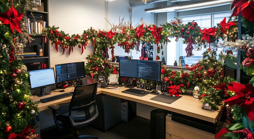 escritório enfeitado de Natal